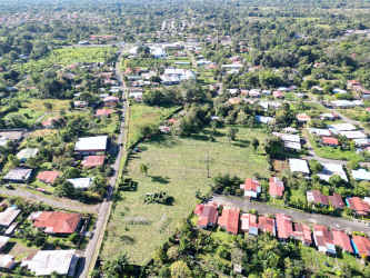 Aerial photo of semi-urban area with houses, fields, network of roads and tree-lined streets Bugaba Chiriquí