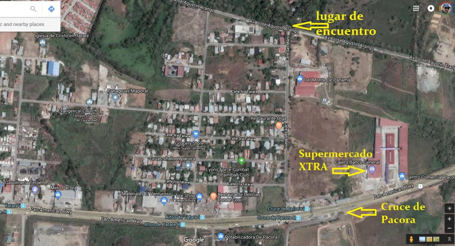 Outlined aerial satellite view of 10 hectare land plot near Interamericana Highway Pacora Panama