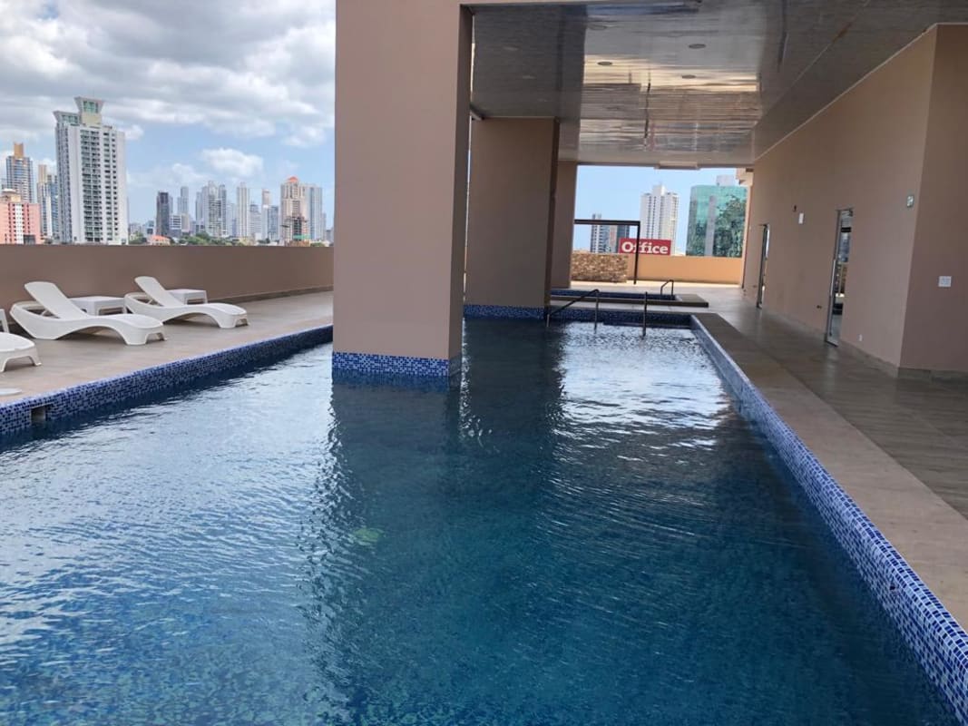 Safe children's play area rooftop view PH Vicky Village apartments Bella Vista Panama