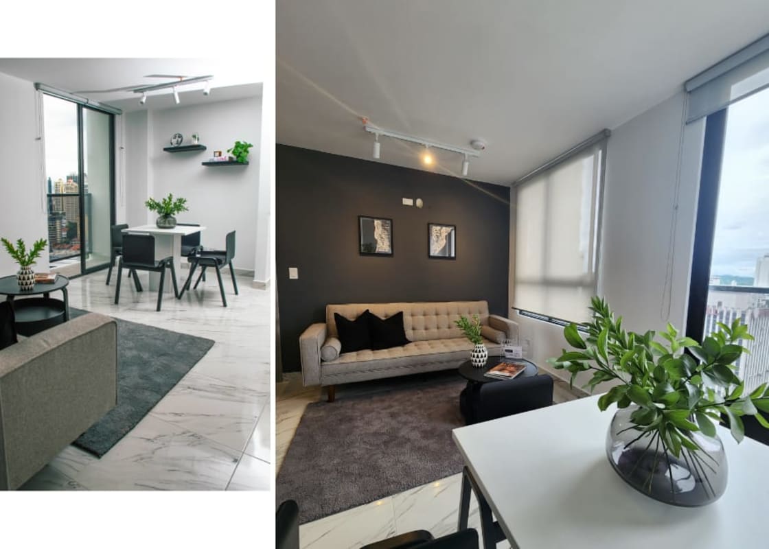 Integrated kitchen dining area minimalist design in The Gray Calle 50 Panama City