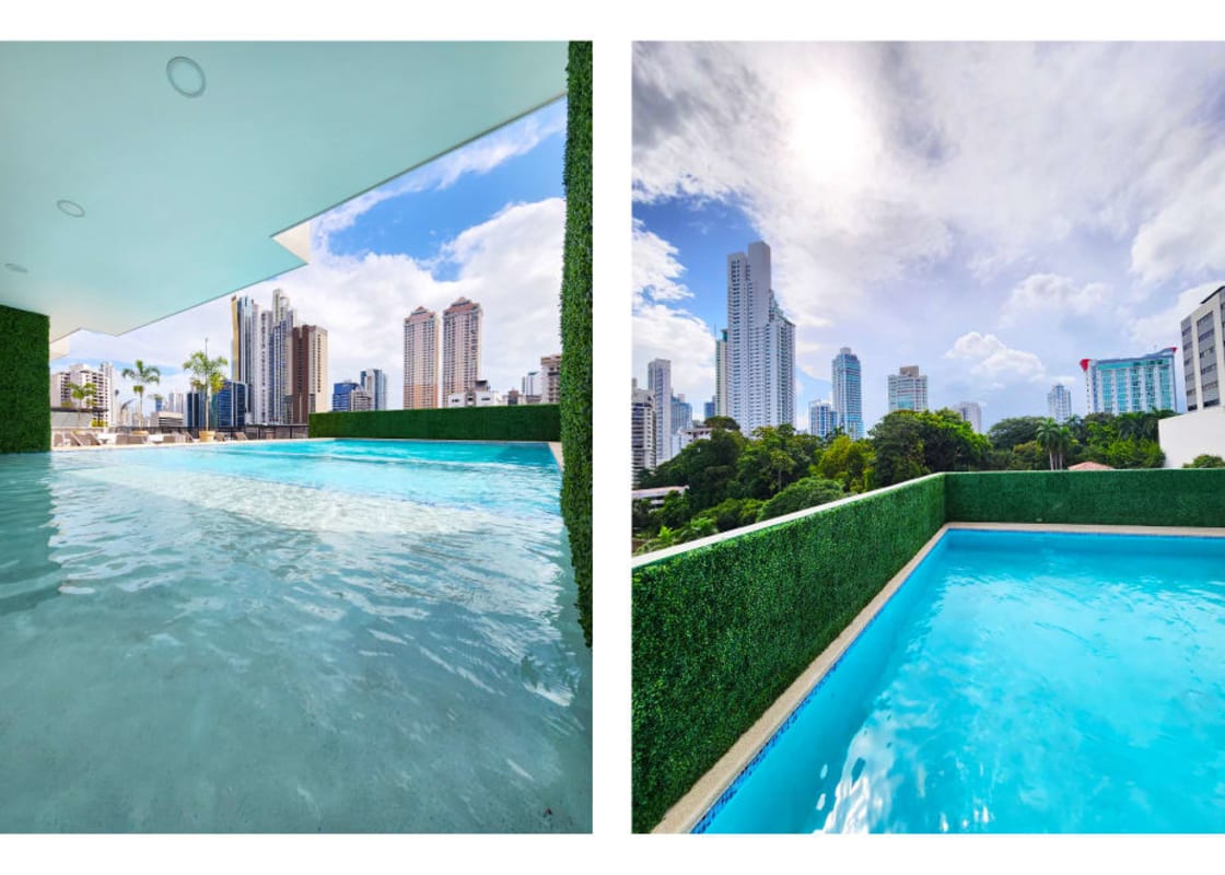 Skyline infinity pool rooftop at The Gray Tower Obarrio Panama City