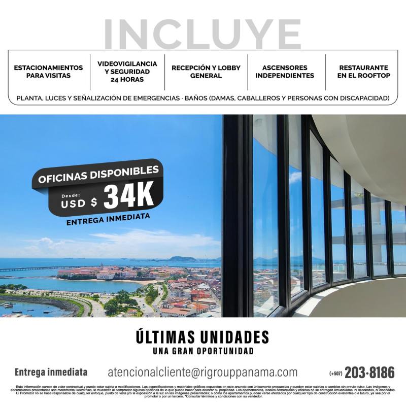 Collage of Panama City's government buildings, shopping centers, and airport near PH BICSA Tower on Avenida Balboa