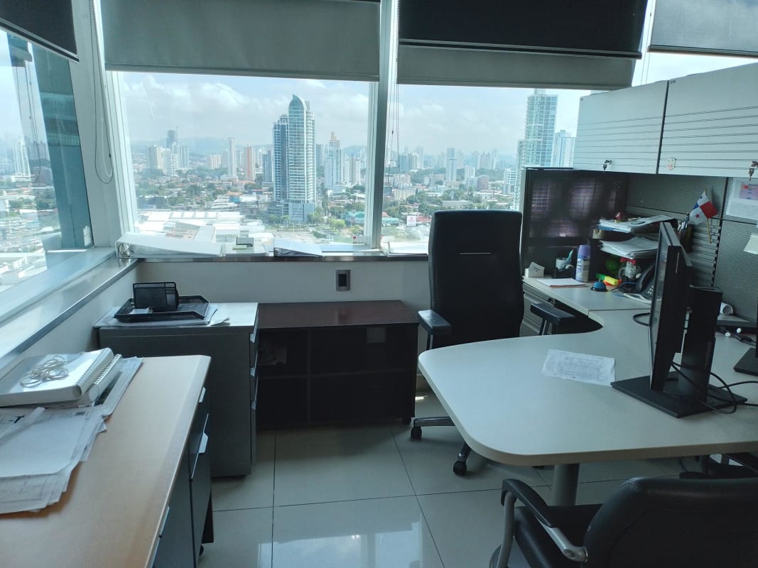 Partitioned open office workspace with city views in Pacific Point Punta Pacifica Panama