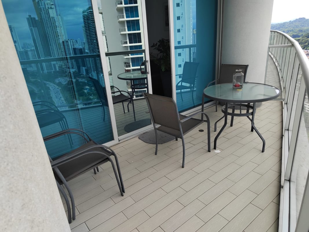 Modern kitchen with granite counters and stainless appliances Yacht Club Tower Panama