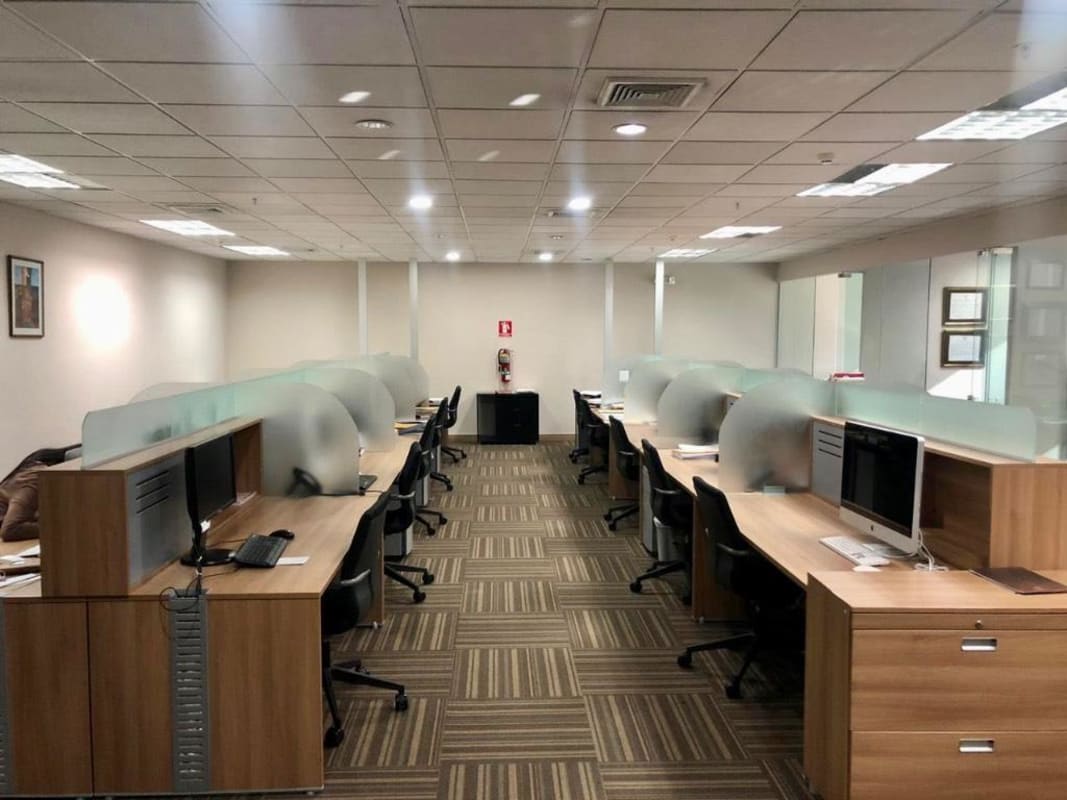 Modern private office with window view city skyline Obarrio Panama