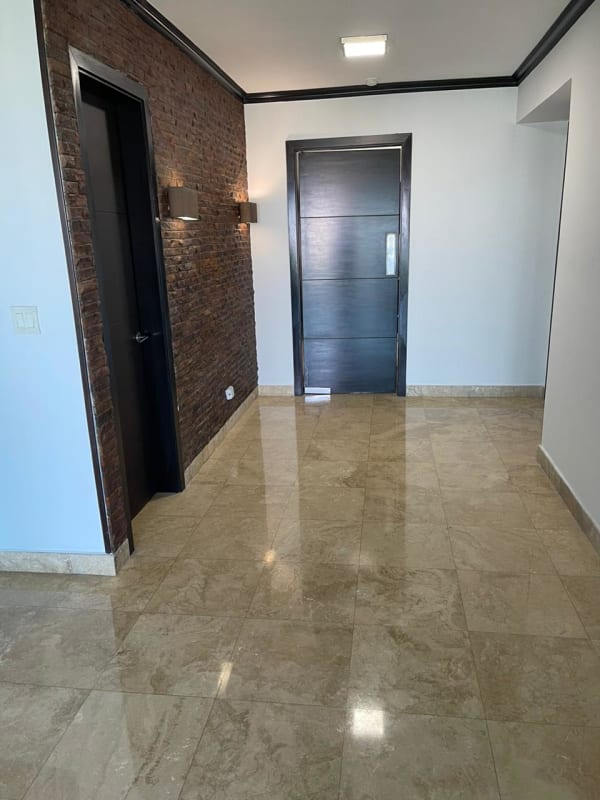 Glass balcony with views over Pacific Ocean and skyline in Costa del Este Panama