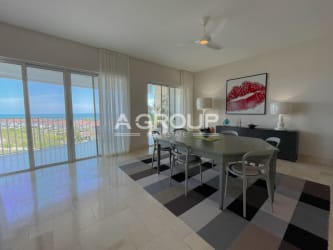 Spacious master bedroom with glass doors to terrace and Pacific Ocean view in Buenaventura