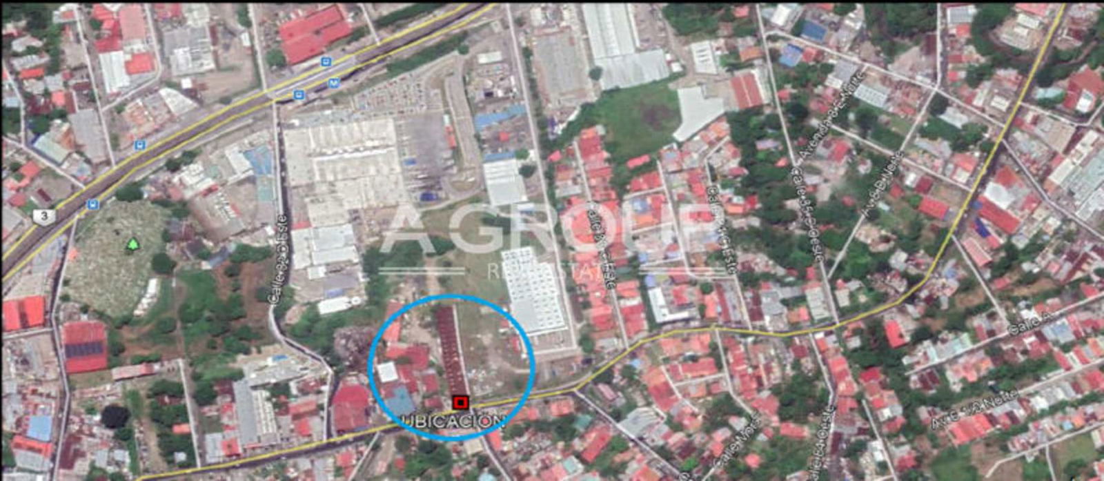 Satellite aerial view highlighting commercial warehouse property in Pueblo Nuevo Panama