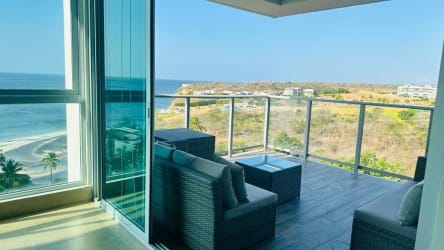 Modern furnished living room, ocean views, large windows Riomar Resort San Carlos