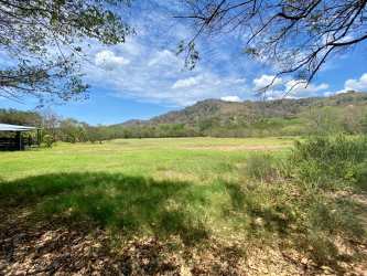 Dirt access road with trees and vehicles leading into farm land Capira