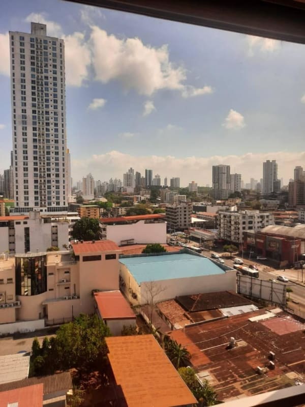 View of Panama skyline from apartment balcony PH El Carmen for rent