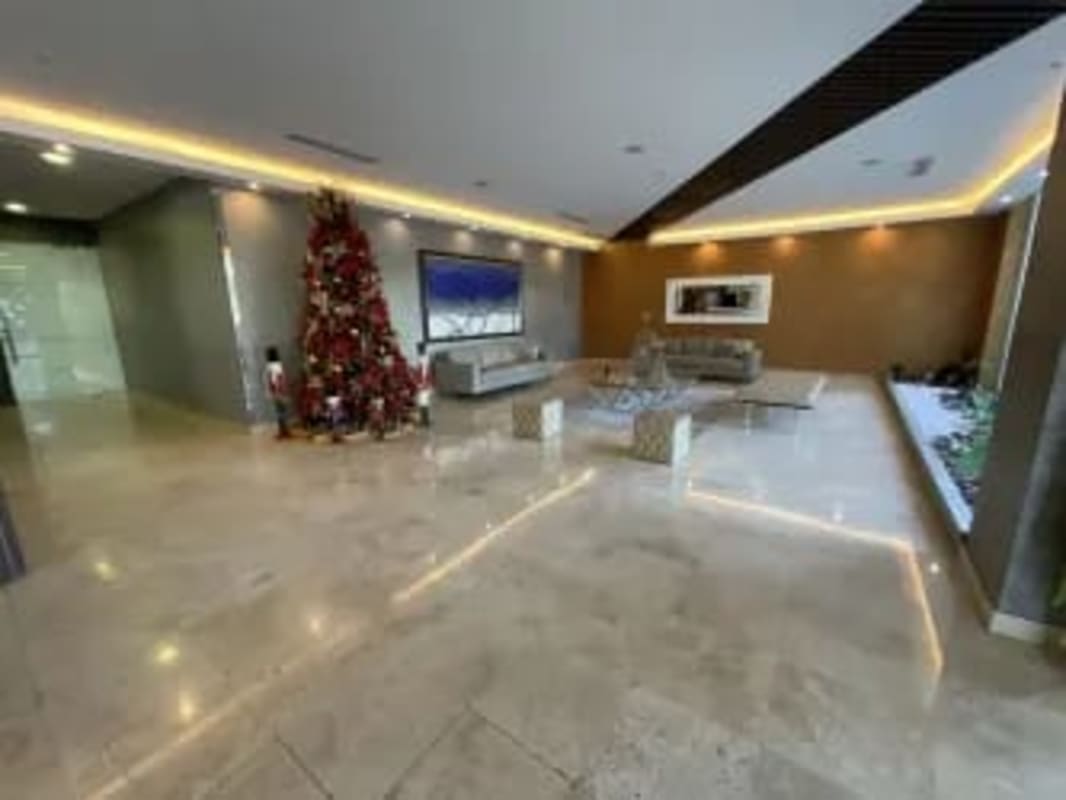 Lobby with marble floors, modern decor and reception in PH Elevation Costa del Este Panama City