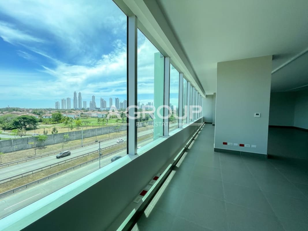 Bright office with skyscraper and highway views from Torre Argos in Santa Maria Panama