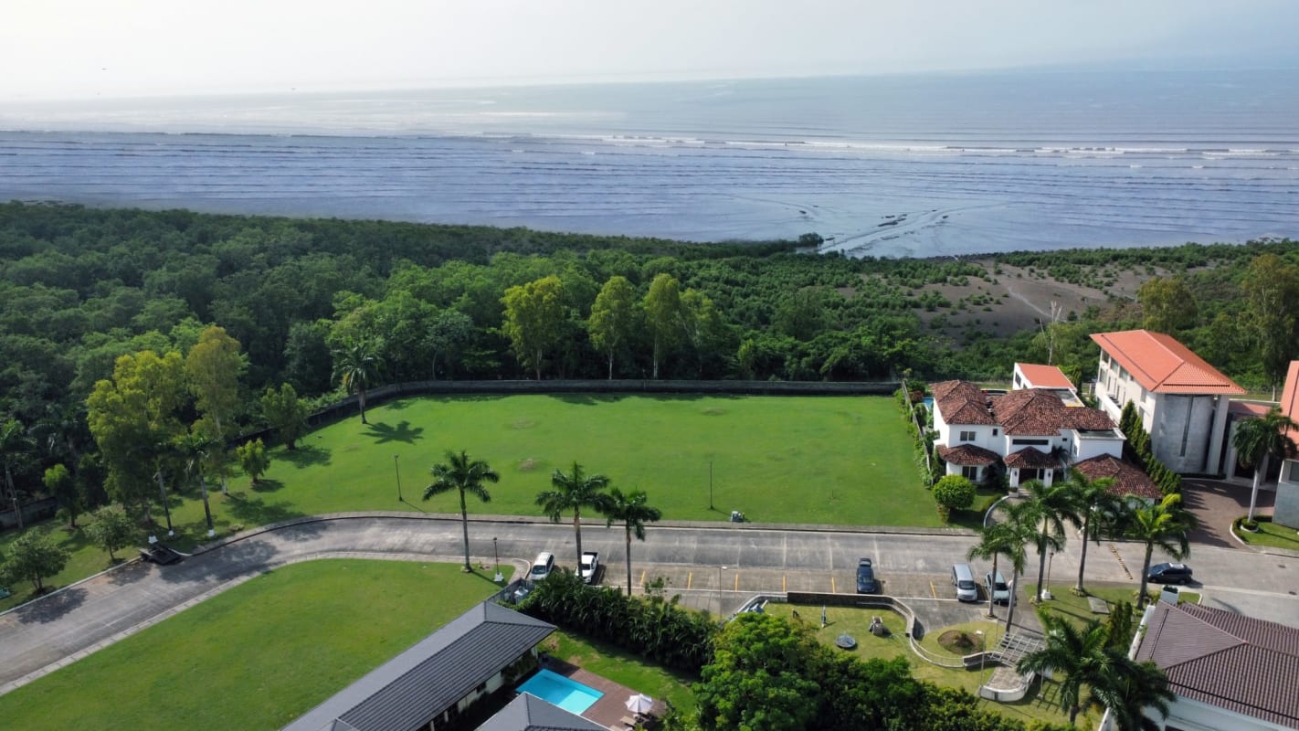 Aerial panoramic showing luxury homes and oceanfront plots in Panama's Villa del Mar