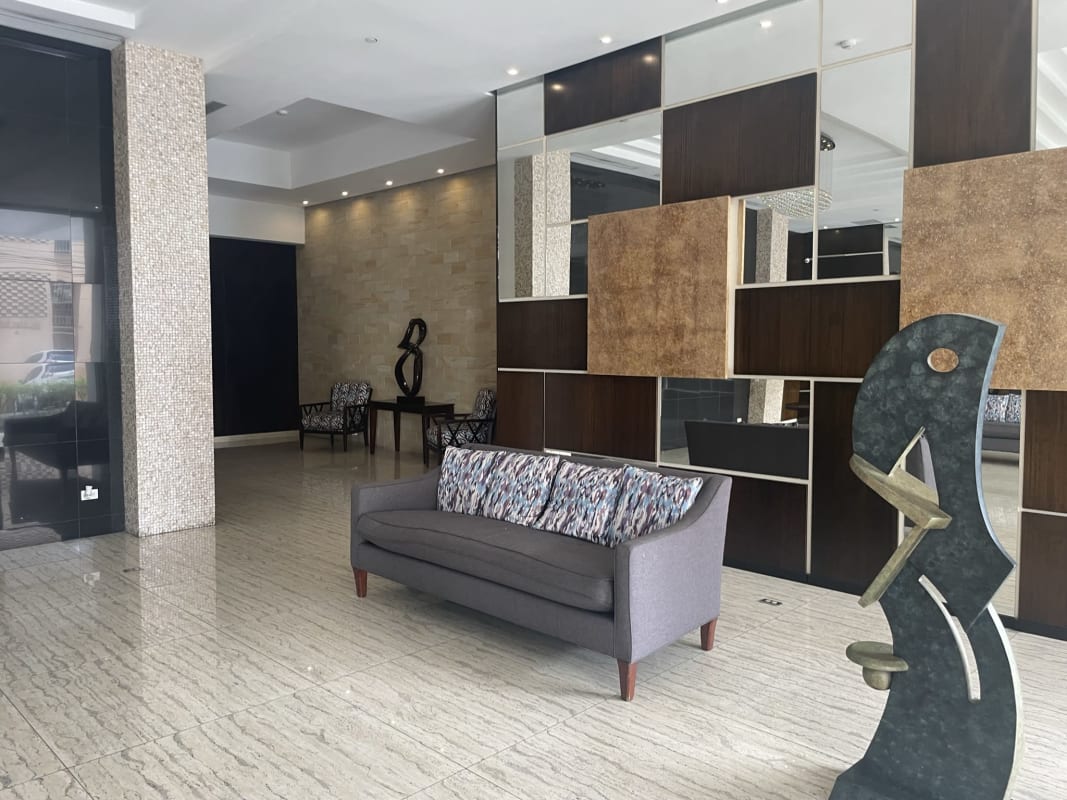 Living and dining room bright open space balcony Keops Tower San Francisco Panama