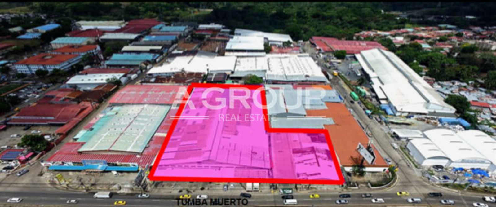 Commercial property aerial with pink boundary highlight on Tumba Muerto Panama