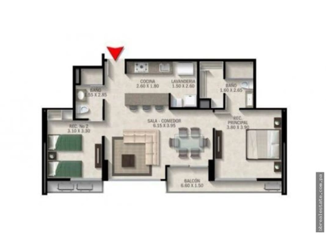 Floor plan two bedroom apartment balcony living room PH Miró El Cangrejo Panama