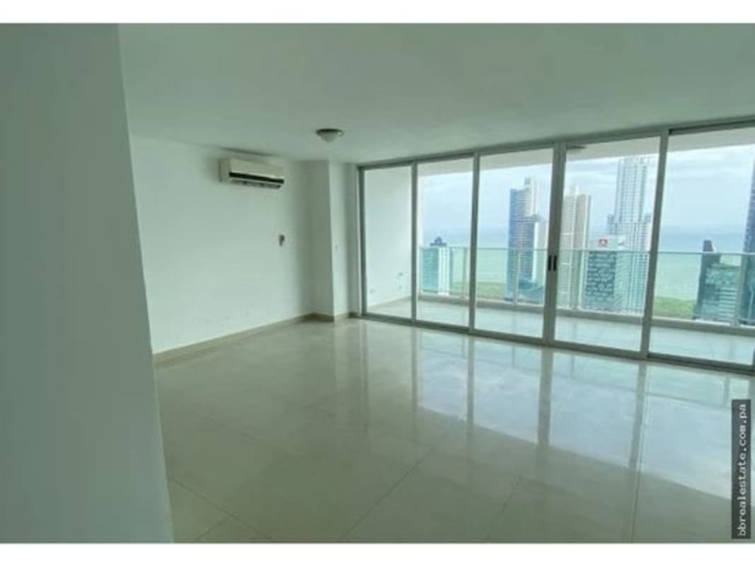 Panoramic aerial photo of Costa del Este high-rise skyline with ocean backdrop in Panama City