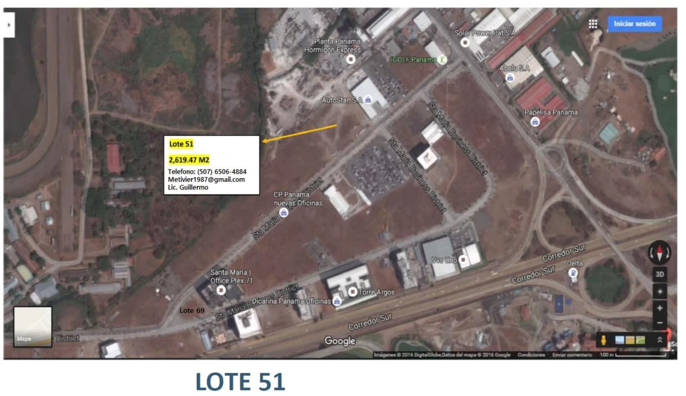 Urban industrial aerial view of commercial plot options for sale in Santa María Panama ready for office or retail projects