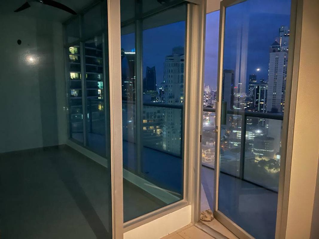 Modern bathroom with double vanity and ocean view penthouse Bayfront Panama
