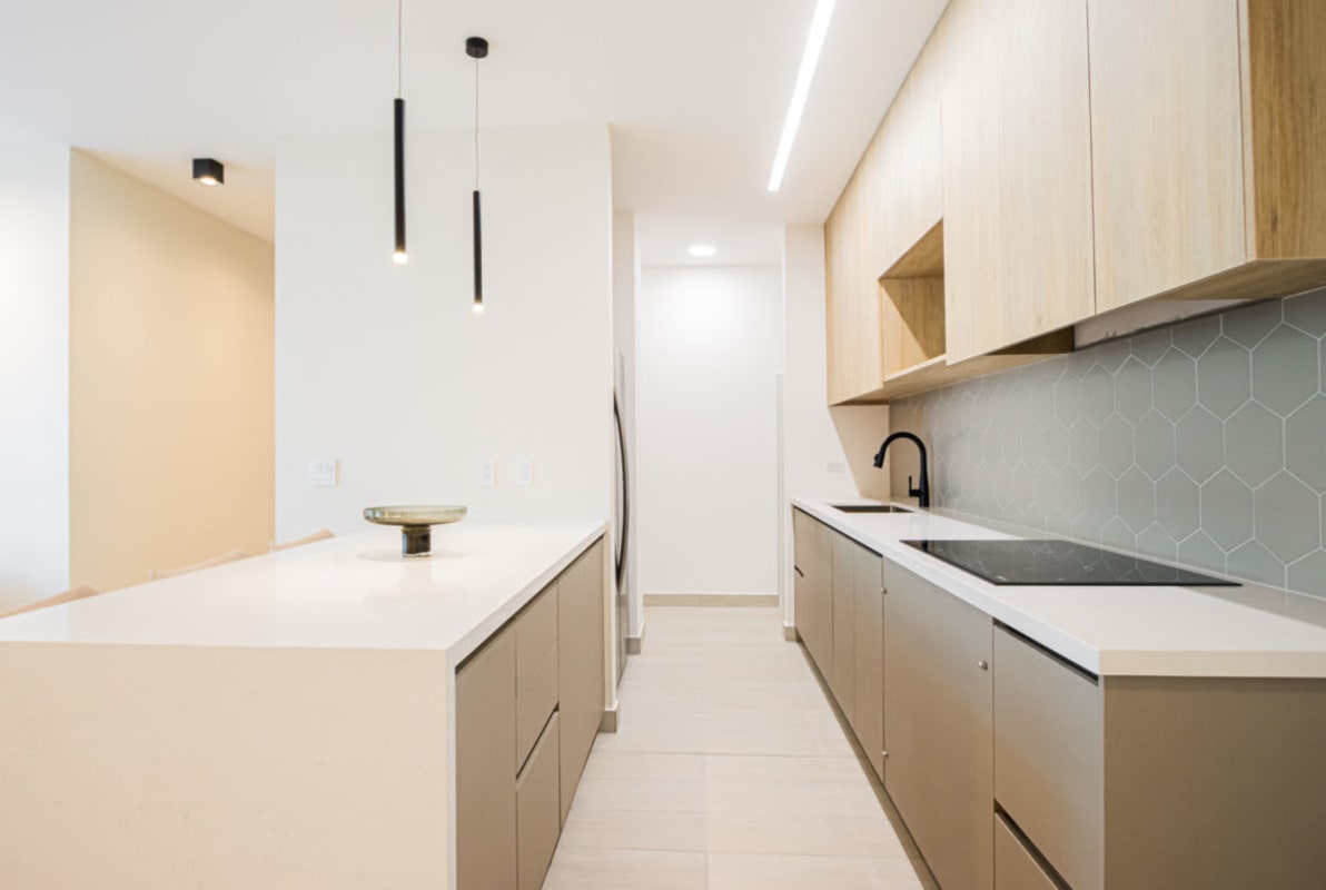 Living room dining kitchen terrace view PH Nogal Costa del Este Panama