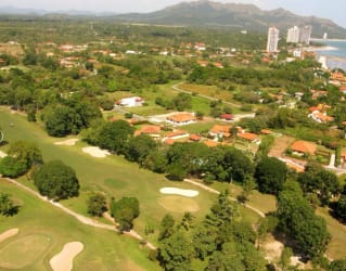 Coastal residential lots next to golf course in Coronado Panama, aerial view