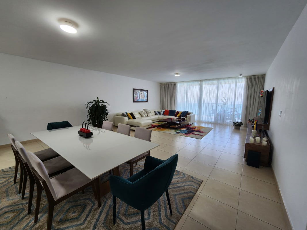 Oceanfront dining space with panoramic windows in PH Waters on the Bay Panama City