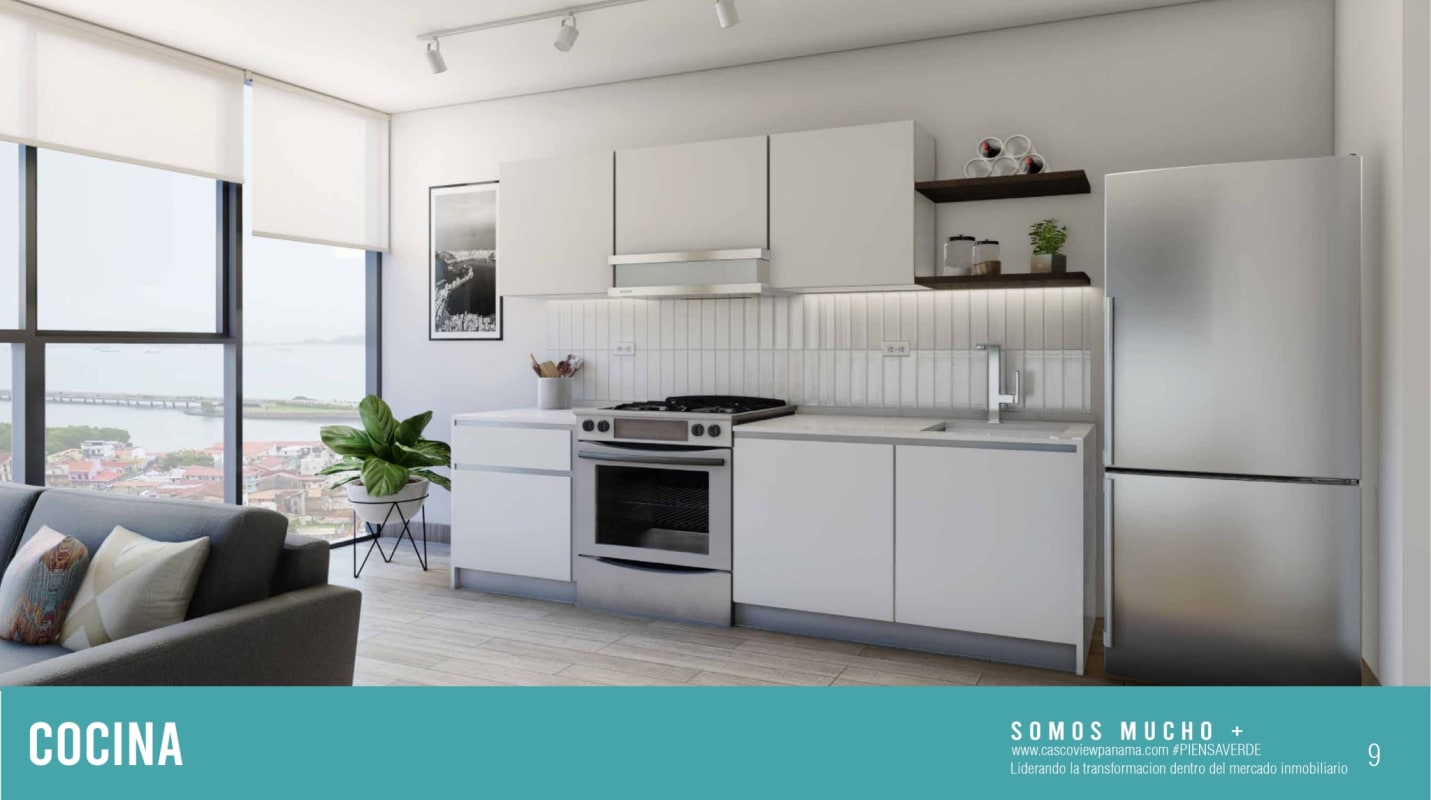 Bedroom with floor-to-ceiling windows, wooden accents, panoramic city and ocean views Casco Viejo Panama