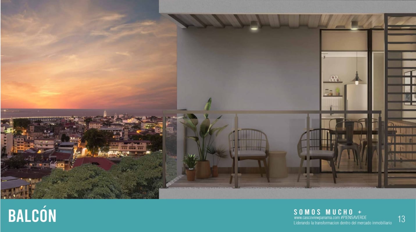 Contemporary white kitchen with stainless appliances large window city ocean views Panama