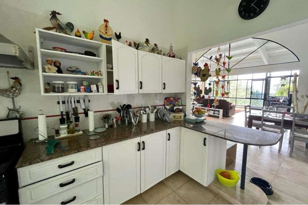 Rustic covered patio with grill, picnic table, lush greenery and forest background in Cerro Azul Panama