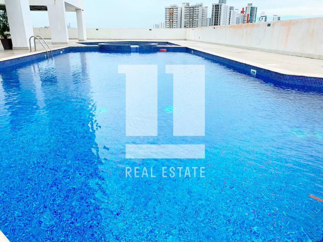 Private balcony with panoramic view of Panama City skyline PH Foresta Tower