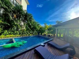 Bedroom with double beds and ocean decor Buenaventura Panama