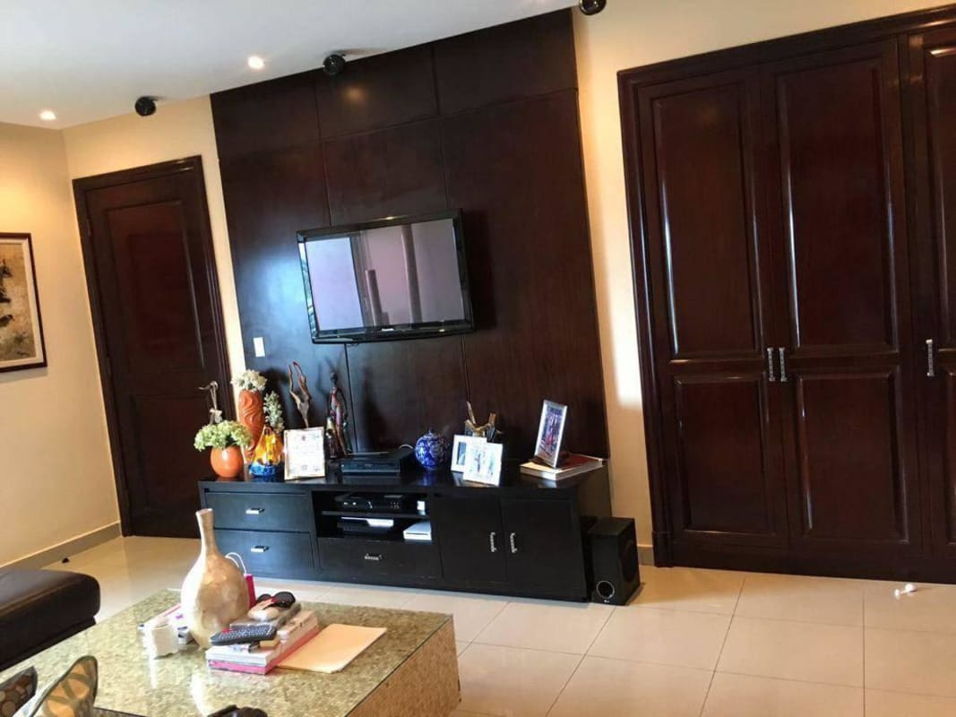 Private family lounge area with entertainment center PH Zeus Panama City apartment