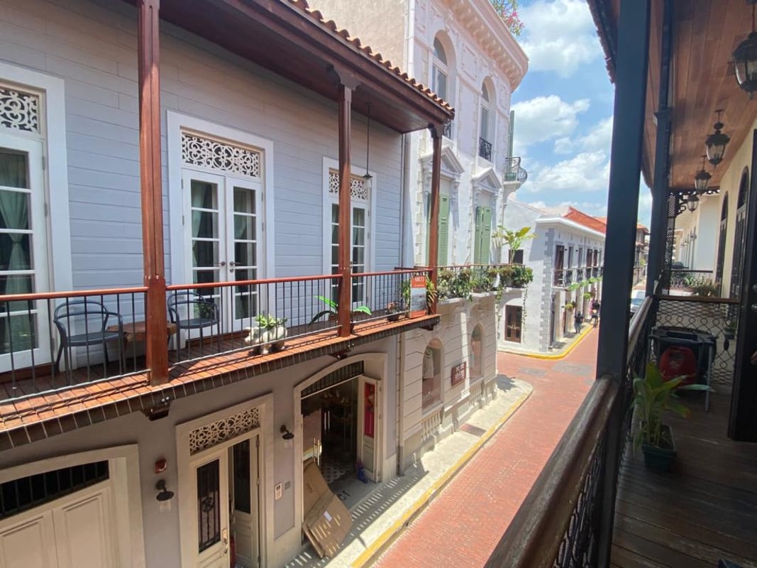 Colonial-style buildings with balconies, cobblestone streets Casco Viejo Panama