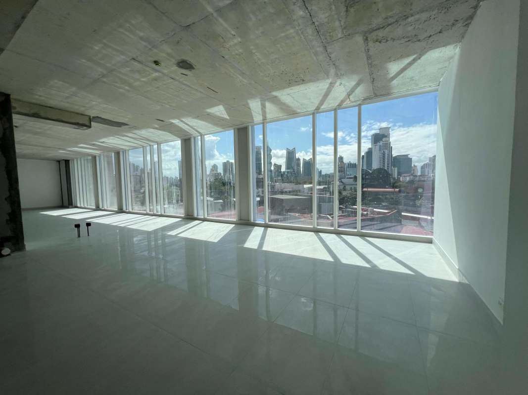 Spacious unfinished open office area with panorama to Panama skyline at The Towers San Francisco Panama City