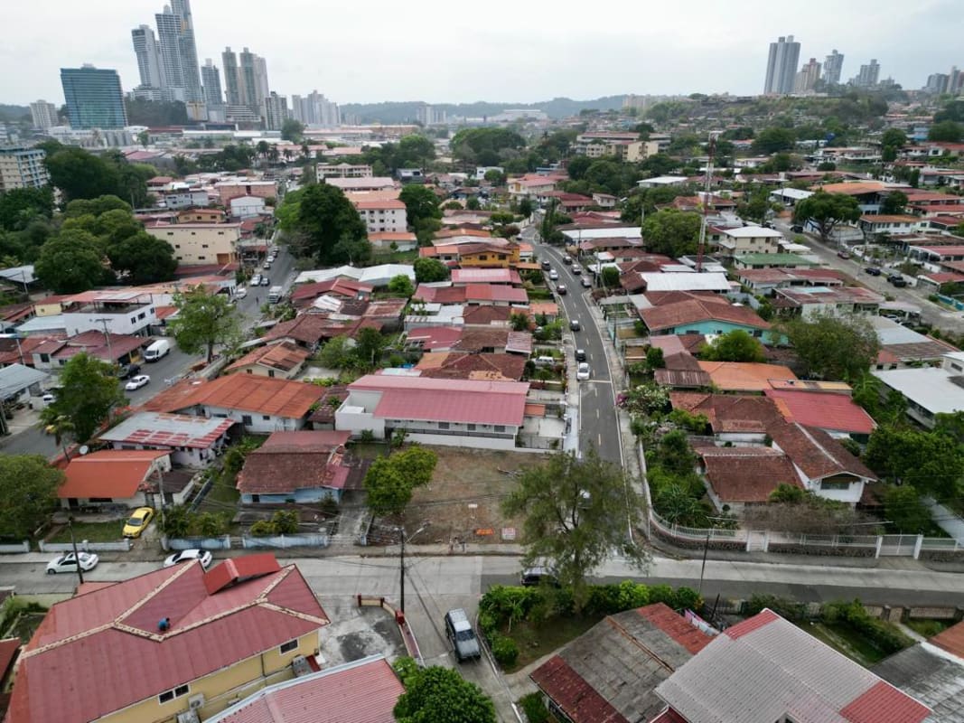 Aerial of urban residential area with vacant lot Betania Panama City