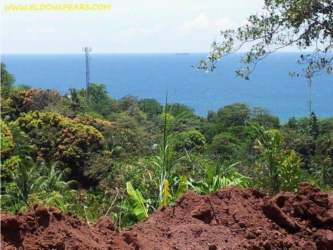 Hillside landscape with panoramic ocean views amidst tropical trees, María Chiquita Colón