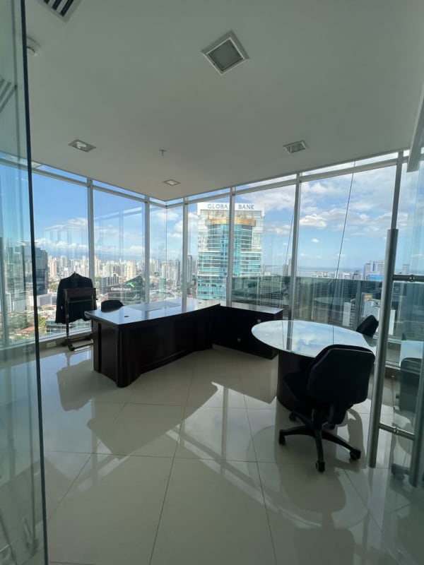 Modern conference room with panoramic city views skyscraper office F&F Tower Panama