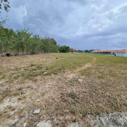 Vacant cleared lot with grass and nearby houses Punta Chame beach area Panama