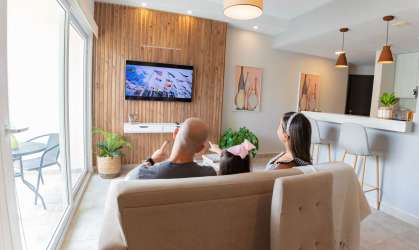 Panoramic aerial view of the golf course and condominiums in Tucan Country Club, Panama