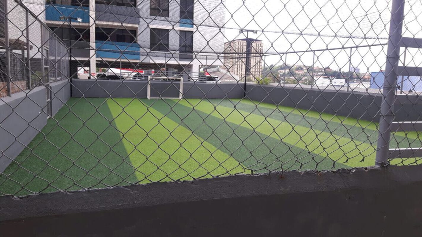 Outdoor rooftop fenced mini soccer court at PH Terrazas del Rey in Condado del Rey Panama City