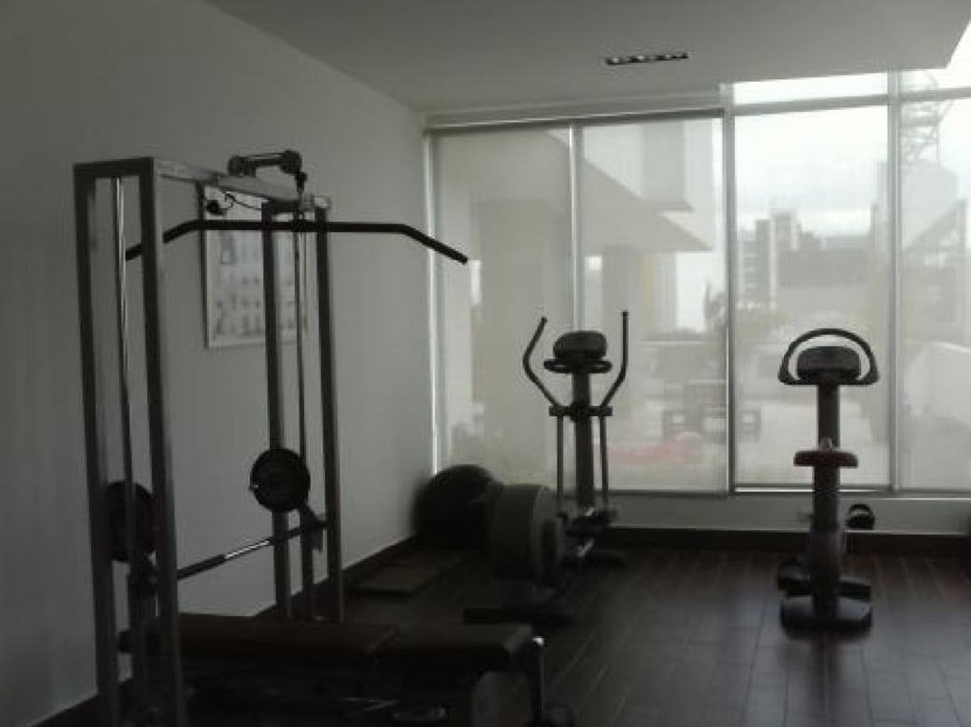 Fitness center with city views and equipment at PH San Francisco 67 Panama