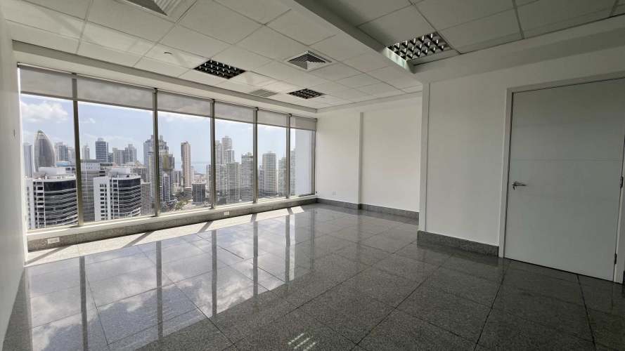 Private enclosed workspace with panoramic windows in luxury Oceania Business Plaza Panama