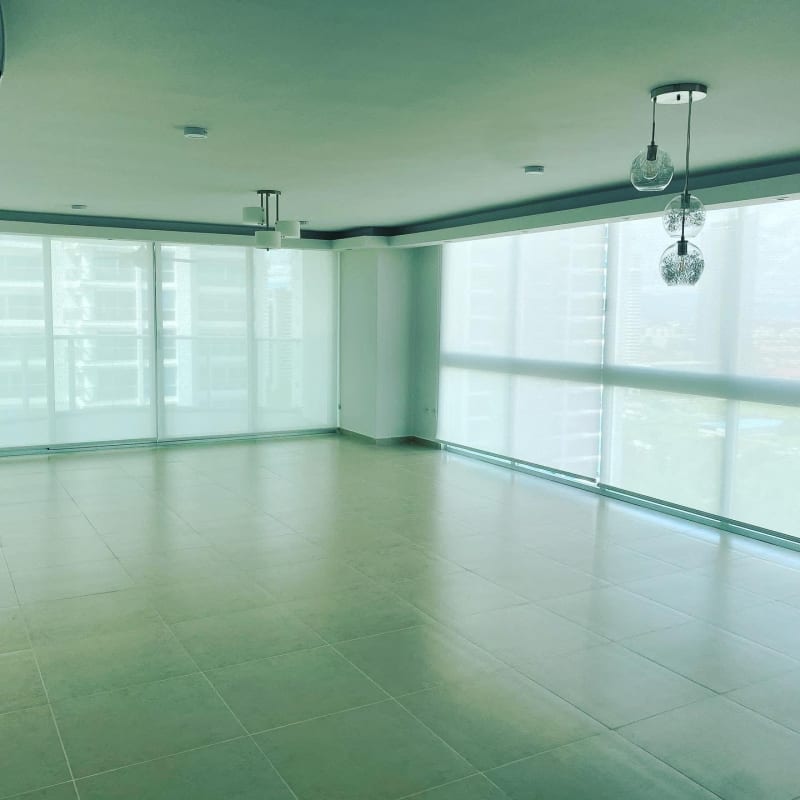 Contemporary kitchen with granite countertops and stainless steel appliances in PH Lumiere Costa del Este Panama City