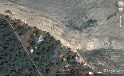 Aerial view of beachfront lot with Caribbean coastline near Isla Grande Portobelo Panama