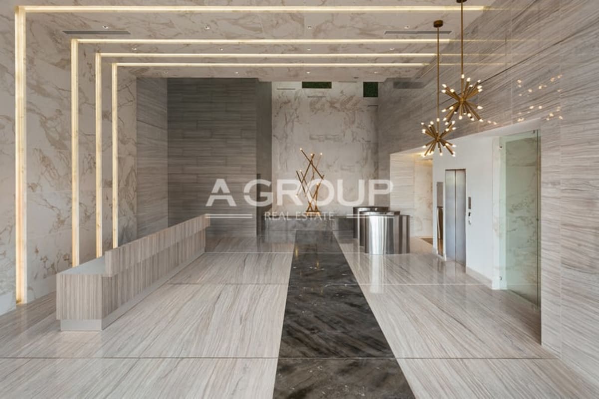 Elegant marble lobby with reception at The Towers Calle 50 San Francisco Panama