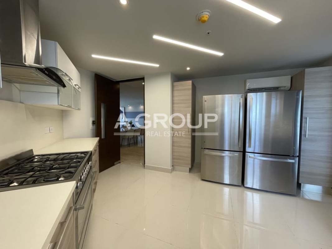 Modern kitchen with stainless appliances and cabinetry at The Regent Costa del Este Panama