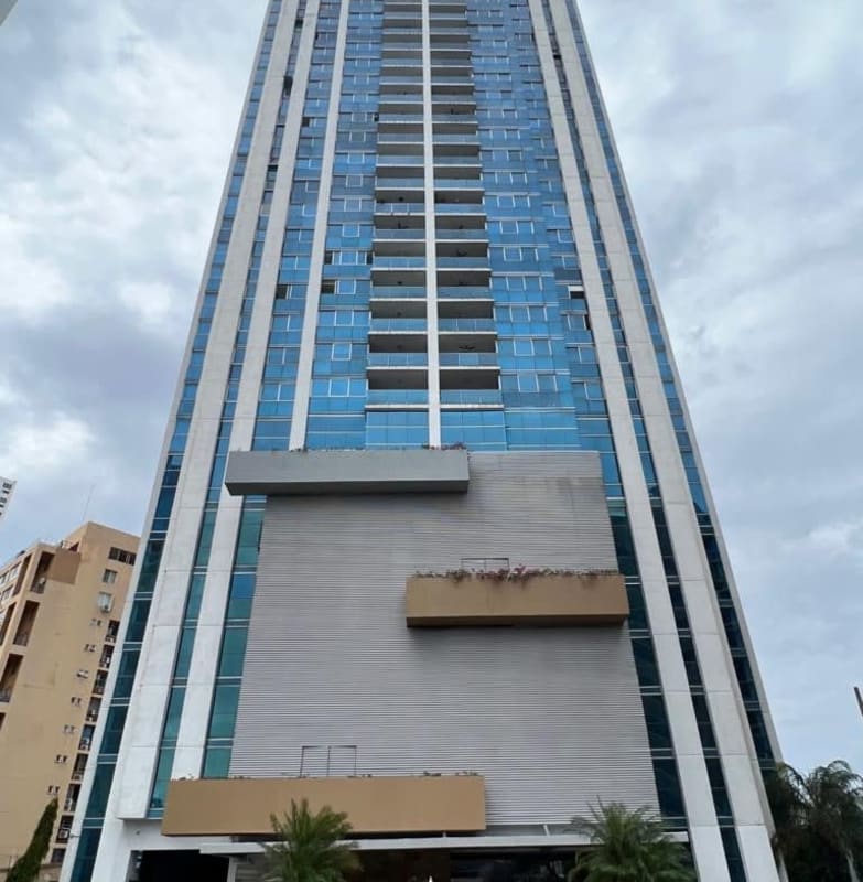 Modern high-rise PH Waterfalls with glass facade and balconies in San Francisco Panama City