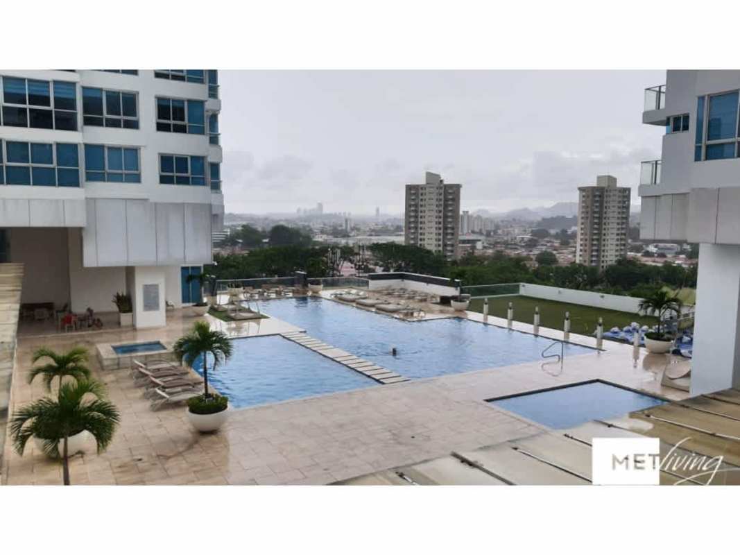 Bright modern living dining space with large windows in PH Top Tower Costa del Este Panama