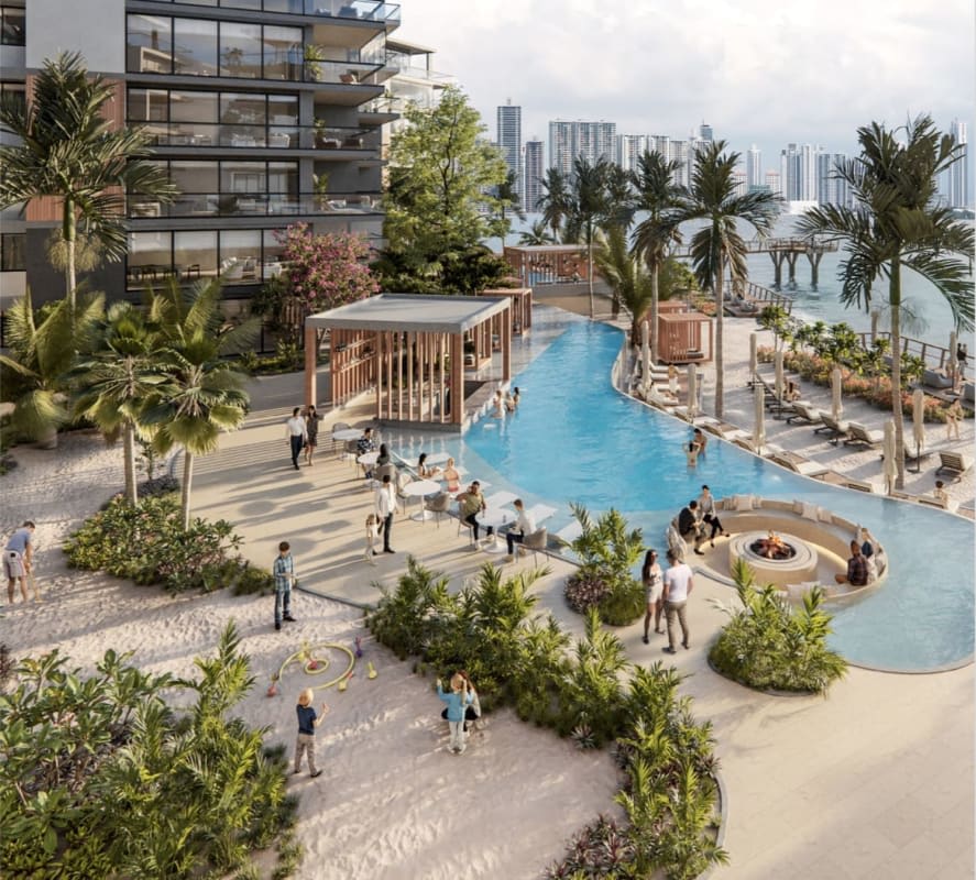 Luxury beachfront with lounge, sandy beach, fire pit and skyline views